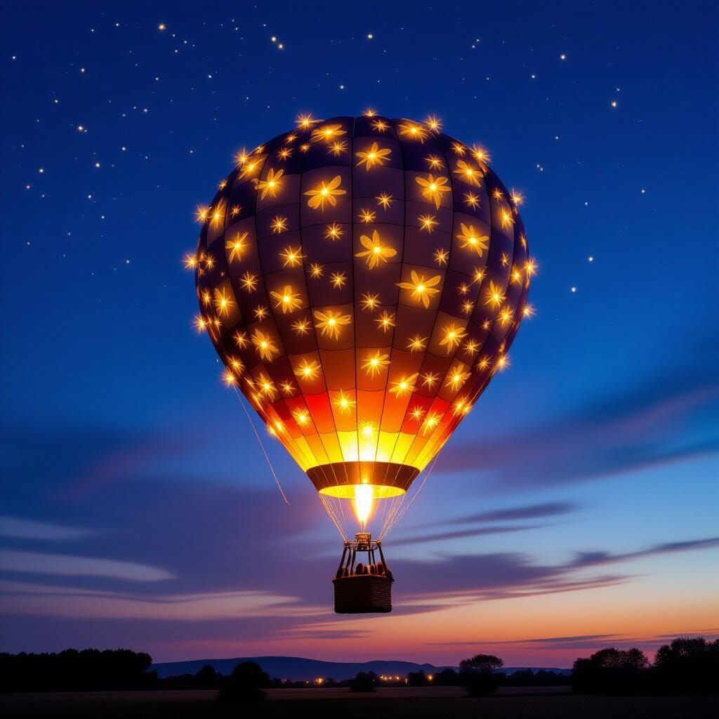 Firefly Hot Air Balloon Against Night Sky