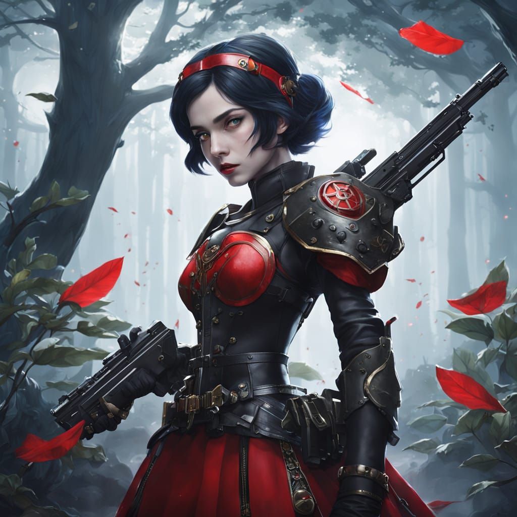 Dark Fantasy Anime Snow White Wields Custom Submachine Gun