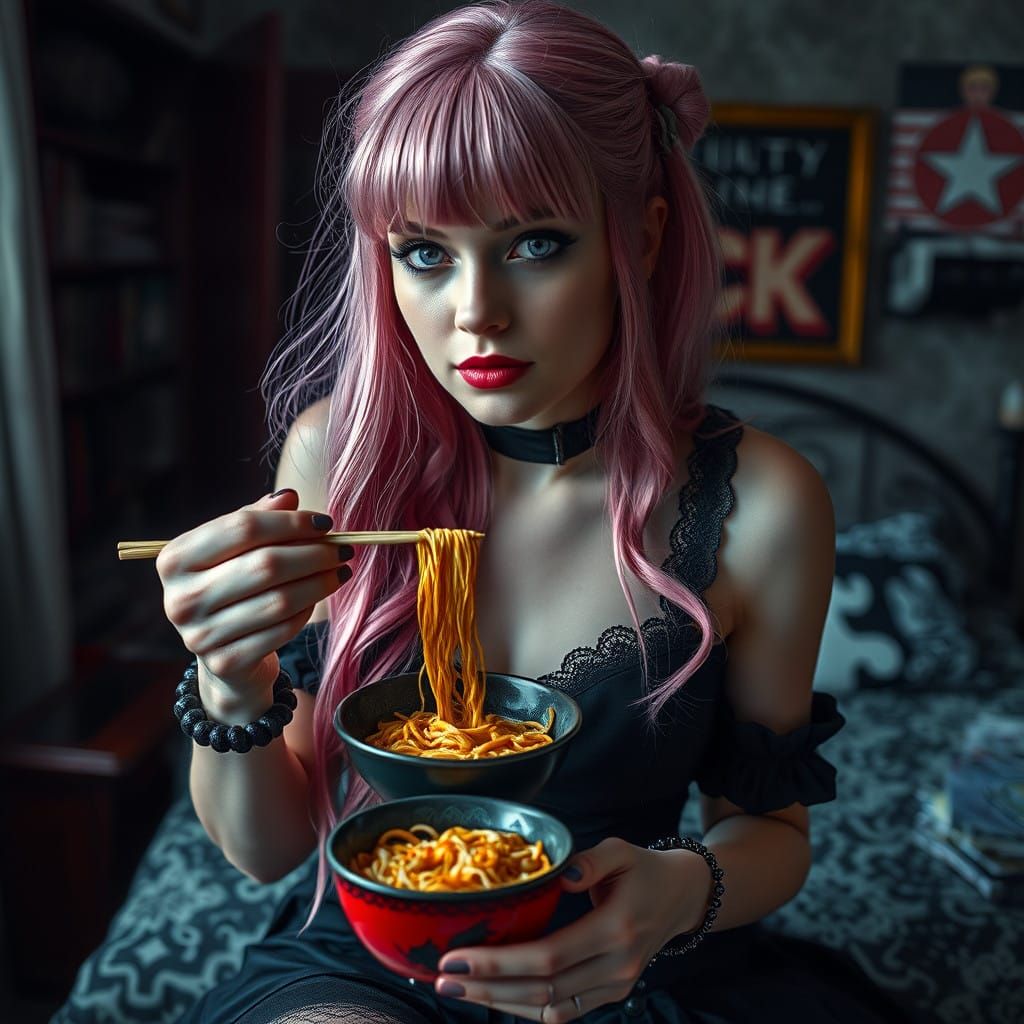 Gothic Ramen Elegance in a Moody Bedroom