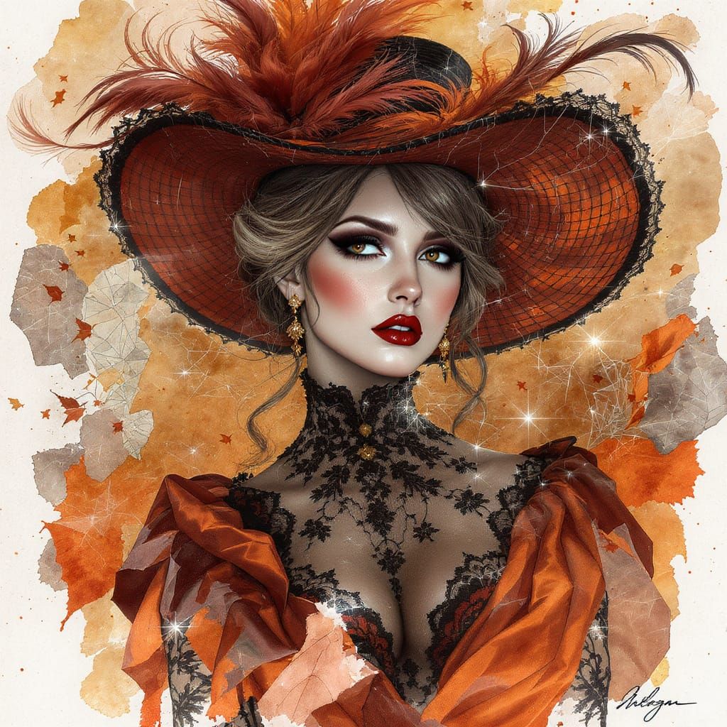 Victorian Lady in Fall Fashion: Watercolor Art