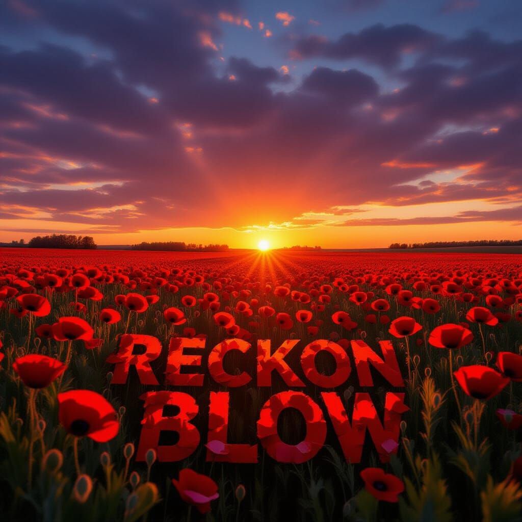 Vibrant Poppies Under Fiery Sunset Sky