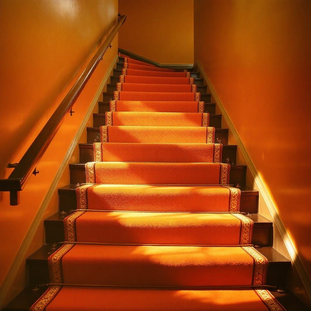 Radiant Orange Staircase Carpet, Retro 1979 Style