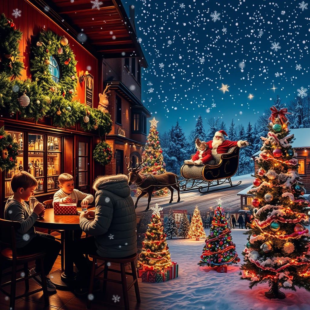 Winter Wonderland Scene with Joyful Christmas Spirit