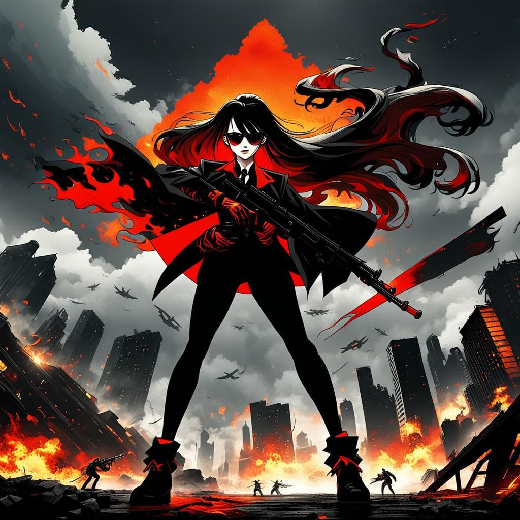 Anime Girl in War-Torn City, Studio Trigger Style