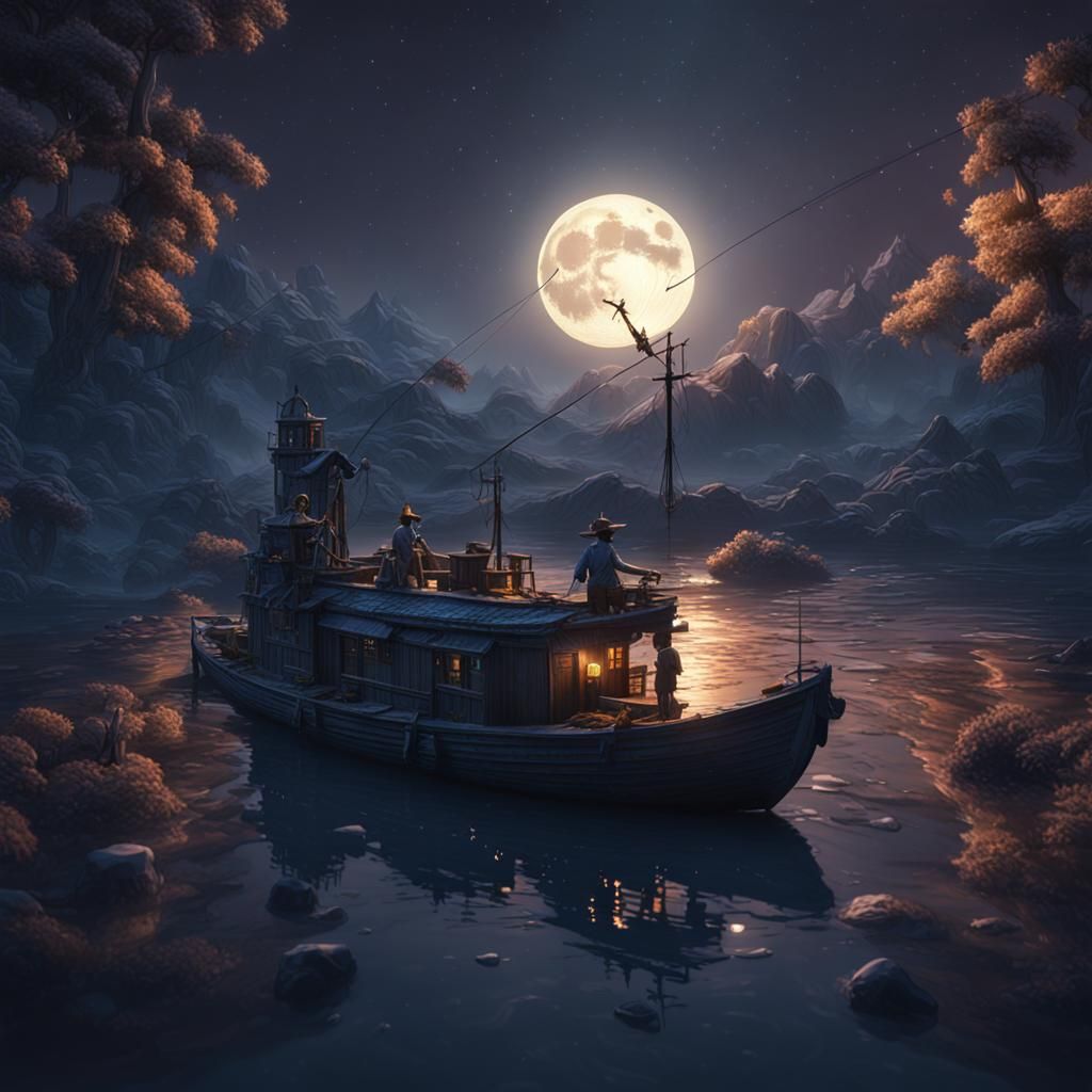 Moonlit Fishing in Detailed 3D Rendering