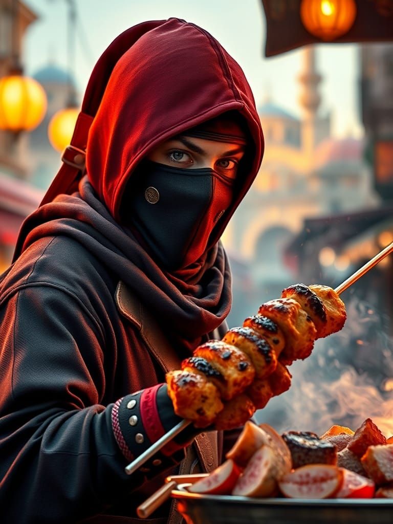 Turkish Ninja Kebab Vendor in Istanbul: Digital Art