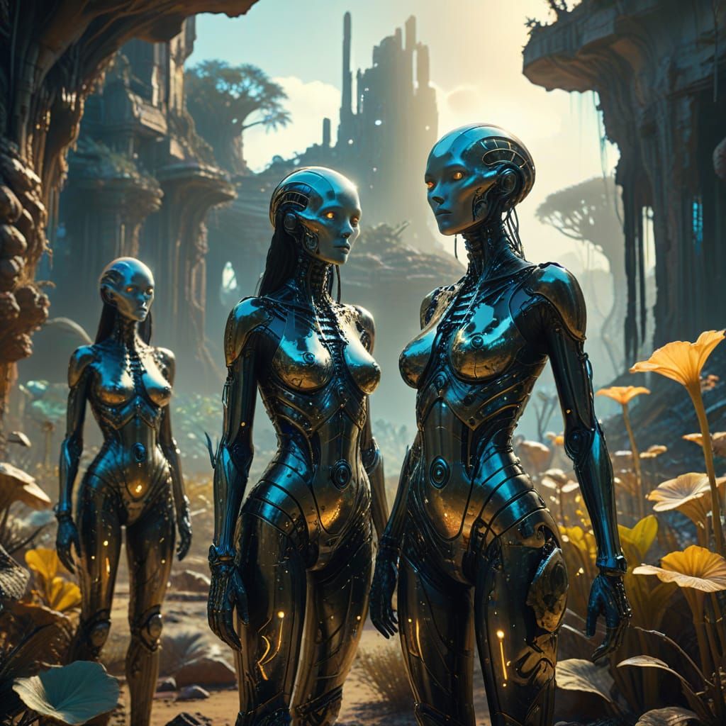 Surreal Martian Jungle with Transparent Figures as Digital A...