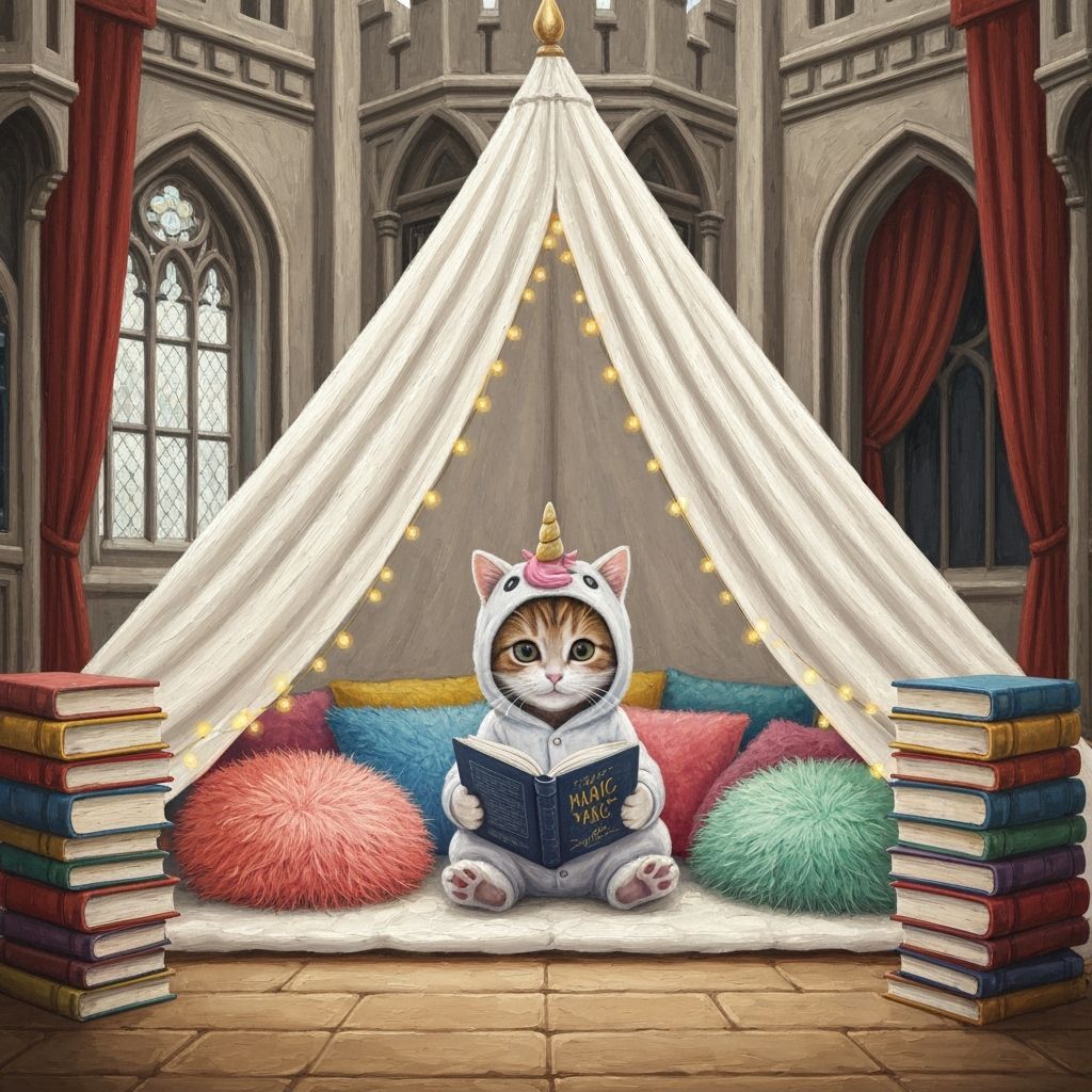 Cozy Kitten Reading in Impasto Style