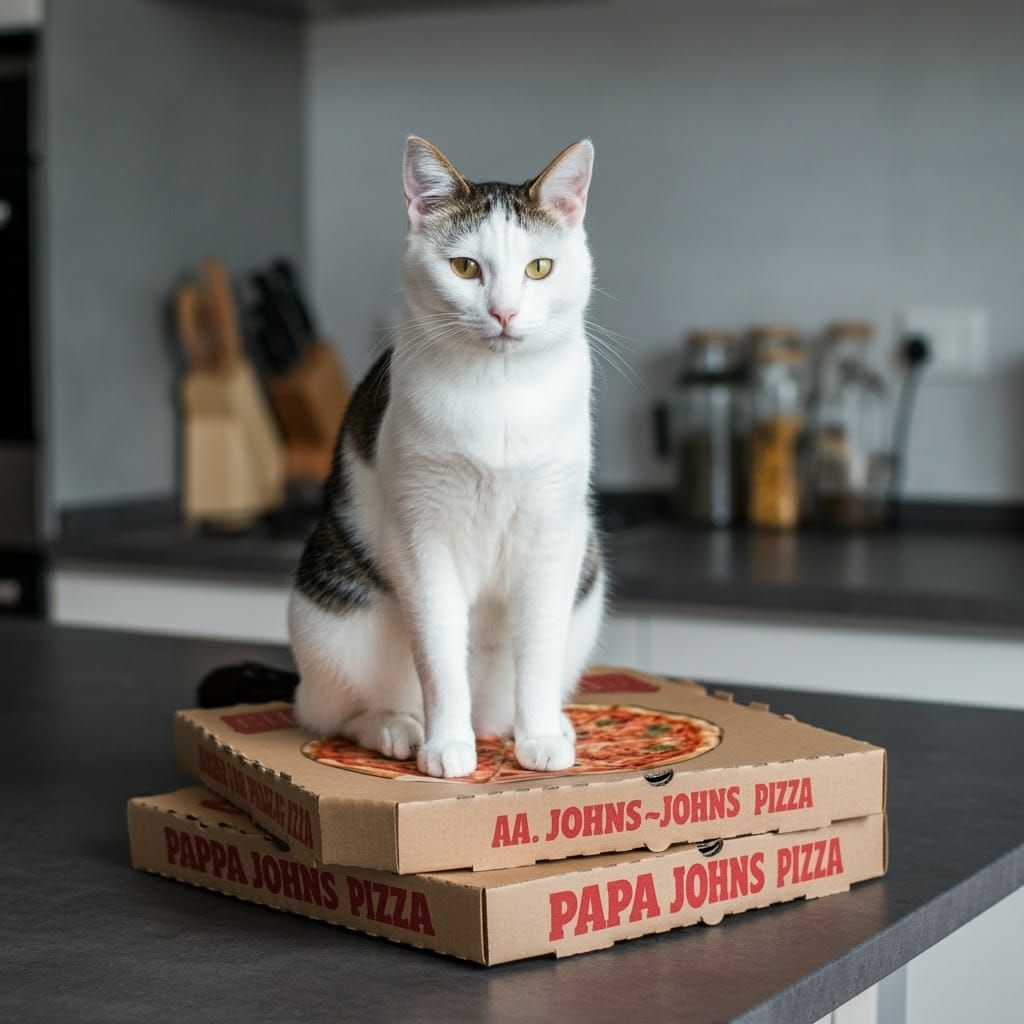 Cat on Papa John's Pizza Box