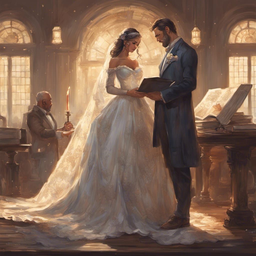 Bride Signs Wedding Book in Art Nouveau Style