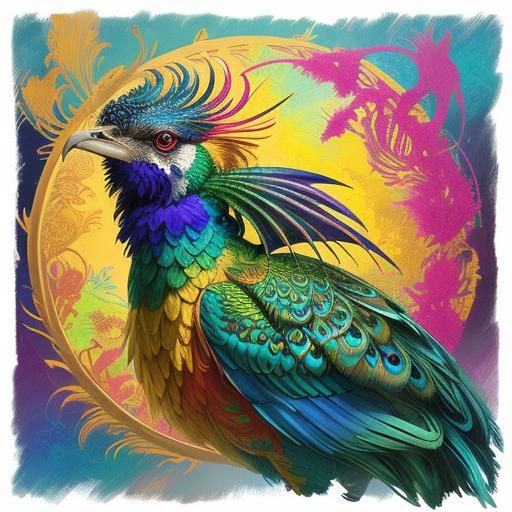 Dragon Peacock Woman in Vibrant Abstract Art