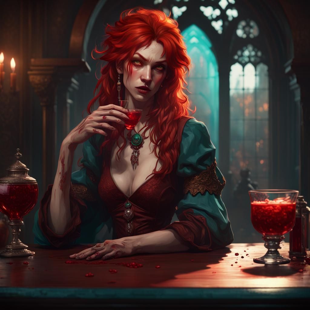 Vampire Drinking Blood in Art Nouveau Style