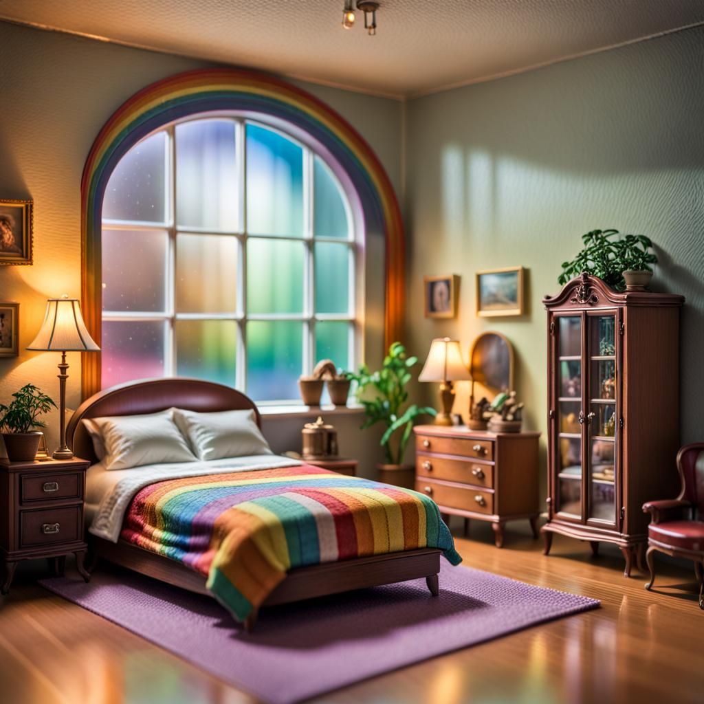 Rainbow Bedroom in Liminal Space Diorama