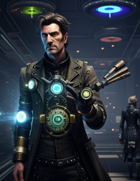 Steampunk Characters Teleporting to the Future