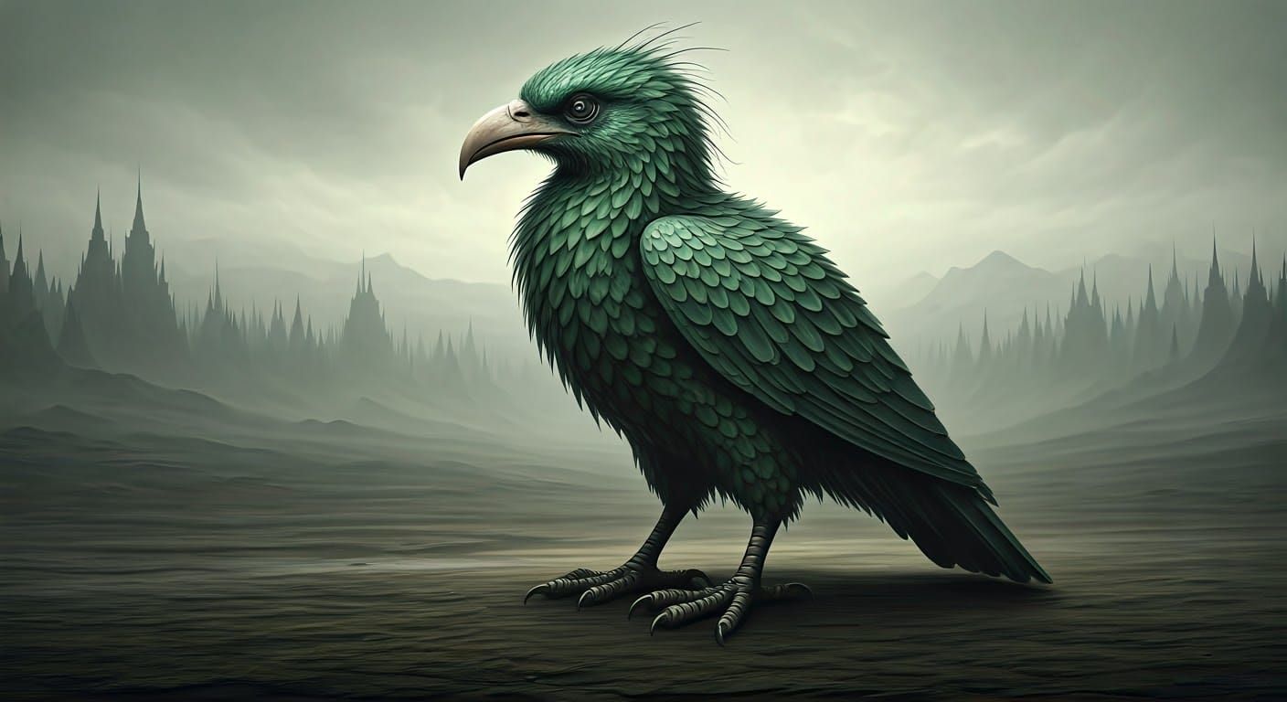 The Enigmatic Aviary Entity in a Muted Landscape