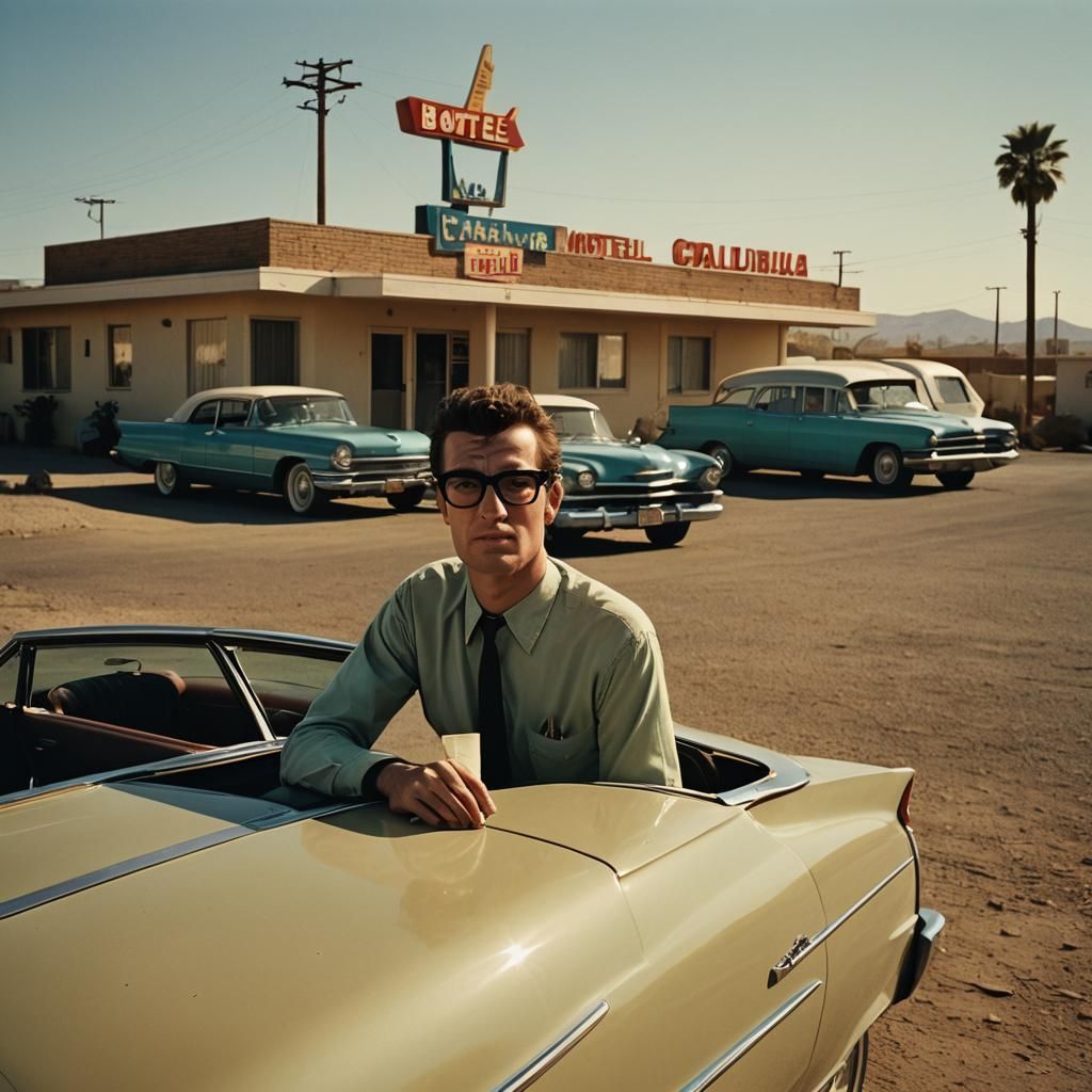 Buddy Holly at Retro Motel in 1950s Style