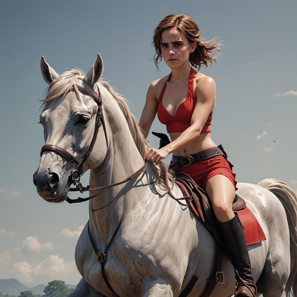 Figure in Red Bikini Riding Horse: 3D Anime Art