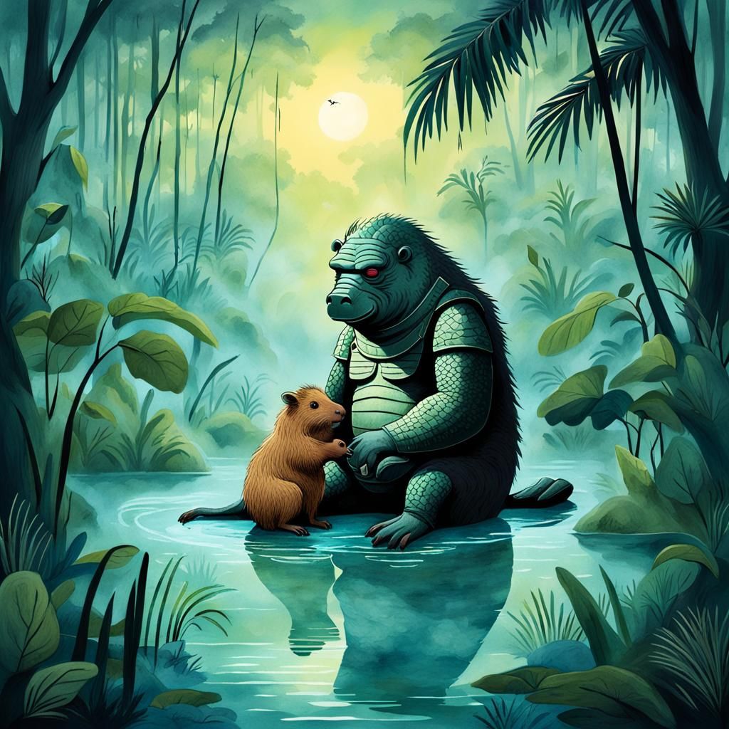Creature from the Black Lagoon Hugs Capybara