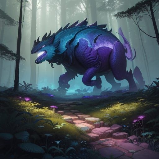 Mystical Pokémon Amidst Enchanted Forest