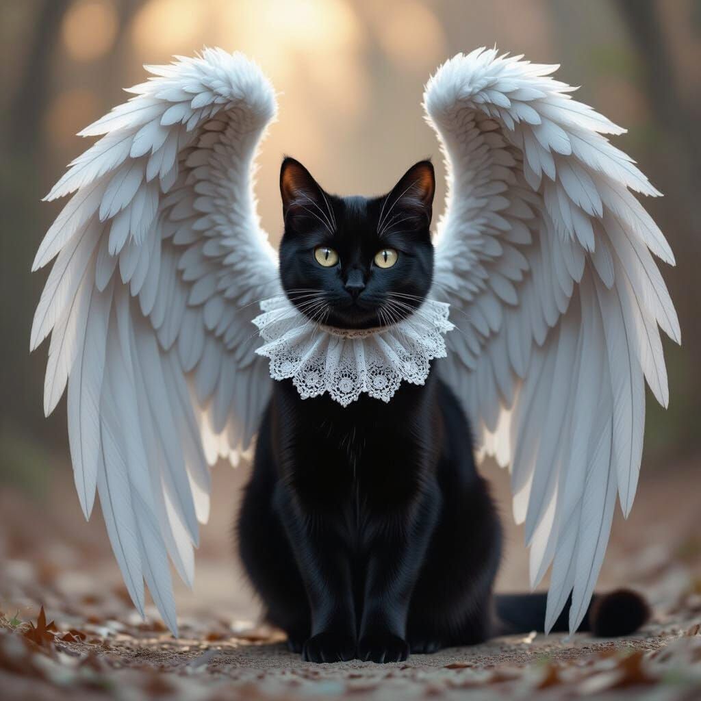 Black Cat with Angel Wings in Digital Art Style