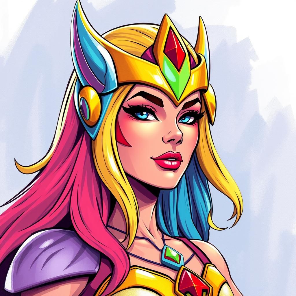 She-Ra Portrait in Retro Cartoon Style