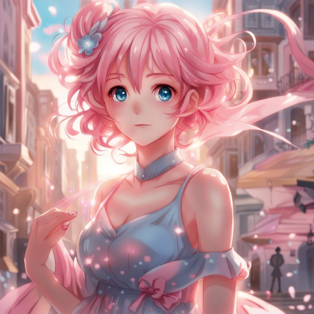Girl with Pink Hair in Anime Style