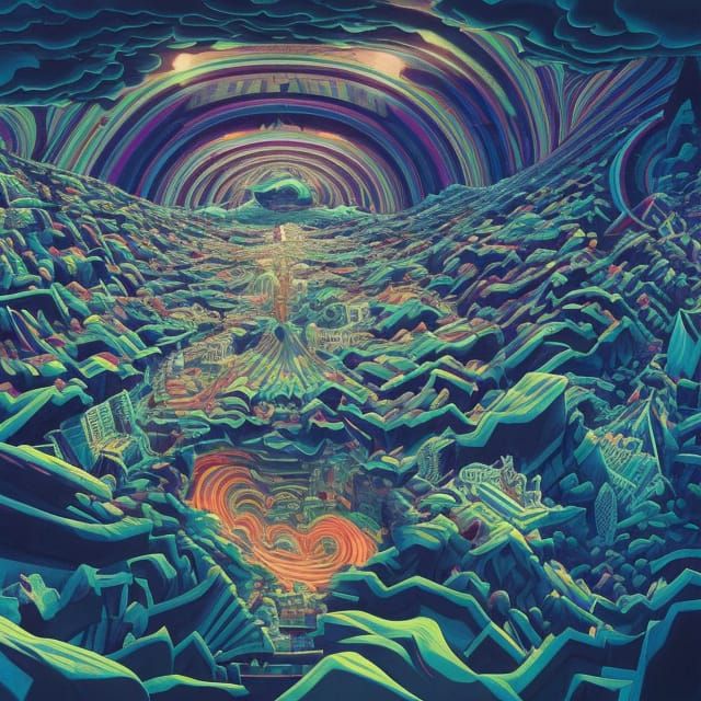 Trippy Victorian Village Optical Illusion: Digital Art