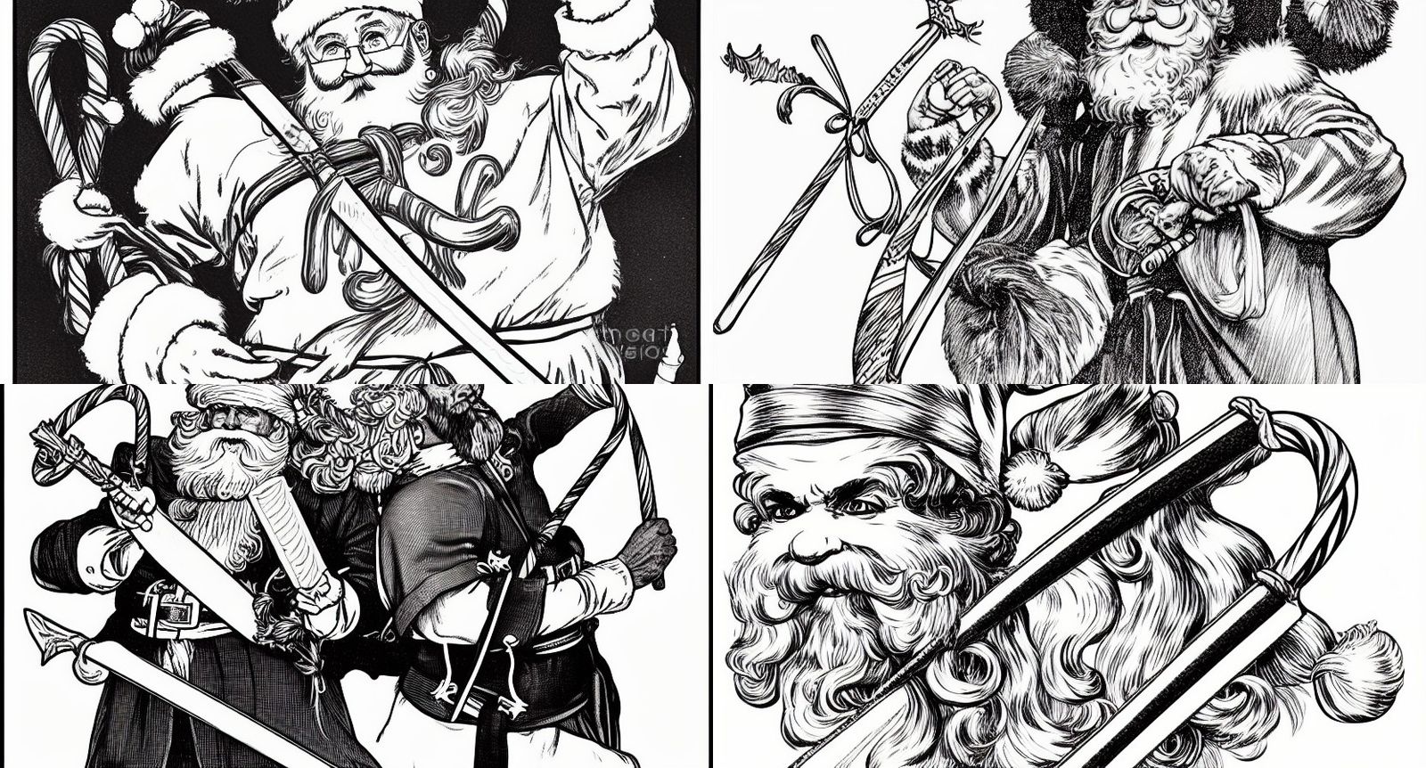 Santa Claus with Candy Cane Sword: Vector Art