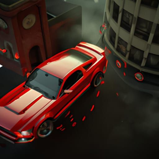 Red Mustang V6 Doing Circles: Detailed Matte Painting