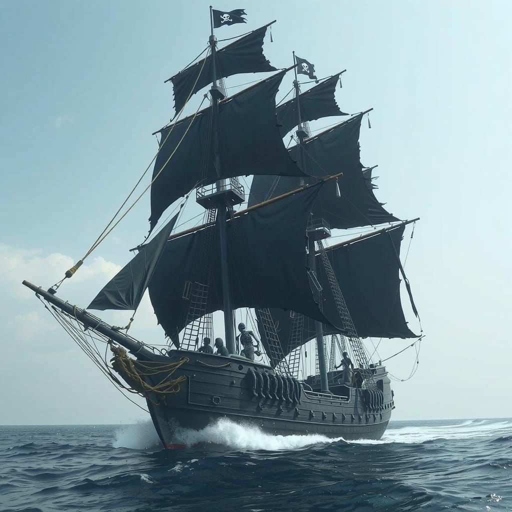 Gothic Pirate Ship Sails the Dark Ocean