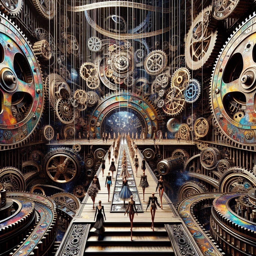 Elegant Runway Show within Majestic Music Box Clockwork