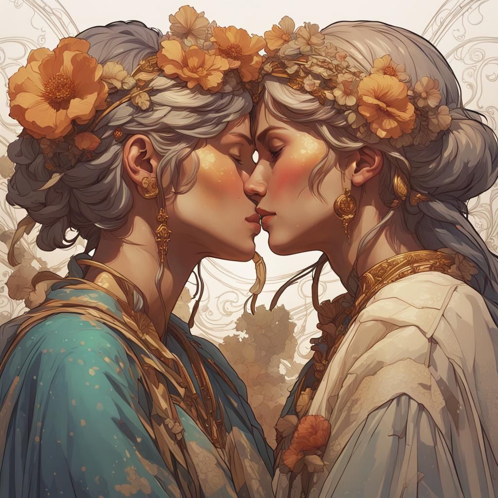 Sapphic 90s Romance in Art Nouveau Style