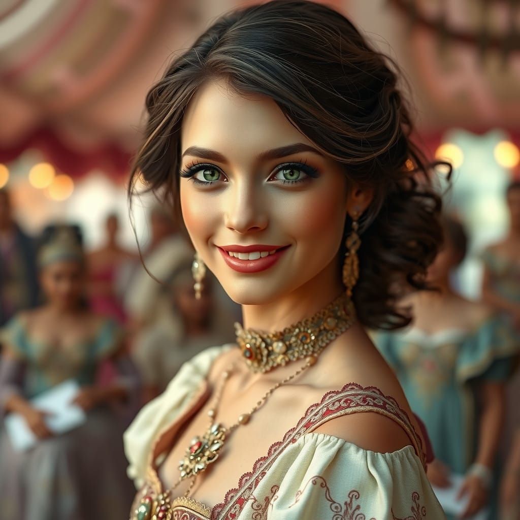 Elegant Woman Adorned in Whimsical Fantasy Attire