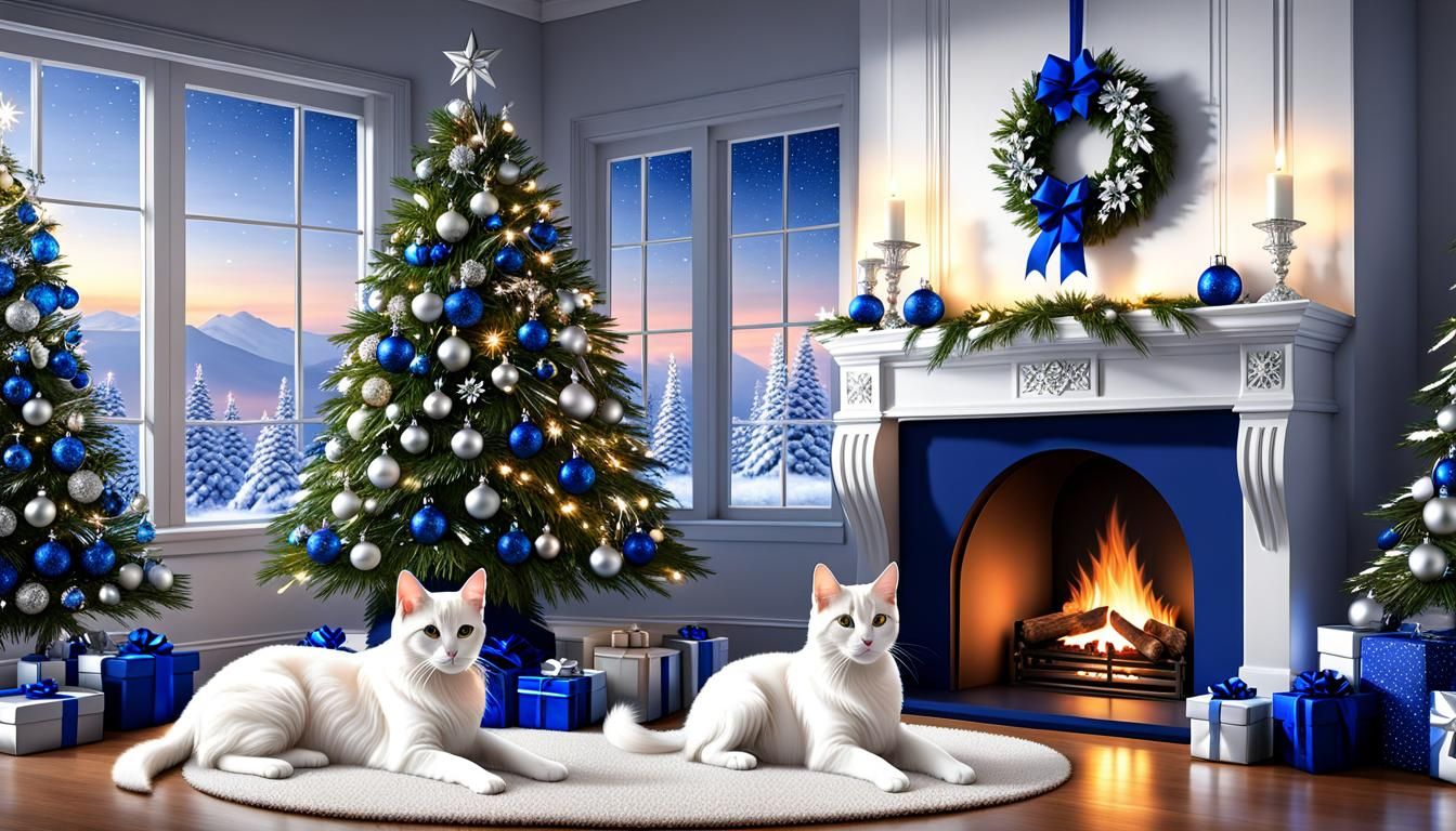 Festive Christmas Scene with Cat and Dog