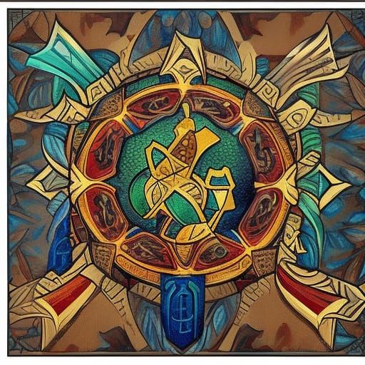 Stained Glass Crest with Arcane Symbols