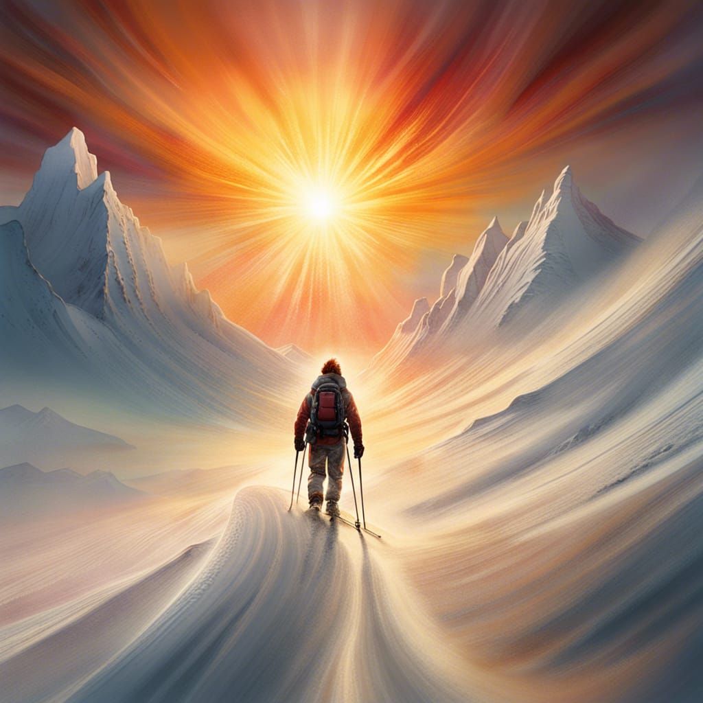 Mountaineer Skis Into Antarctic Sunset: Matte Painting