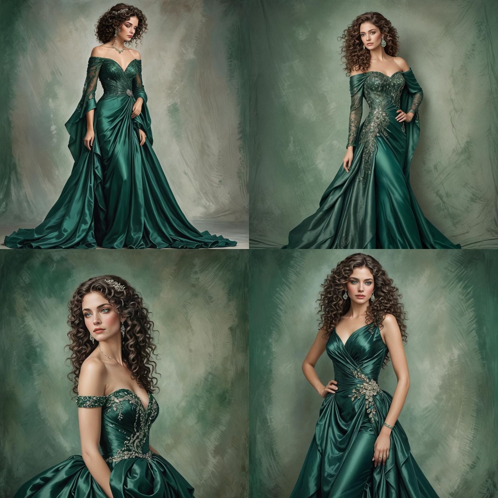 Enigmatic Isabella in Emerald Green Gown: Photorealistic Por...