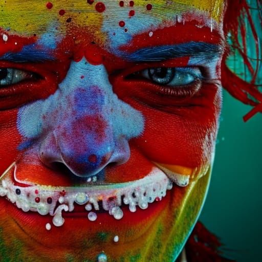 Sweaty Clown Portrait: Intense Close-Up