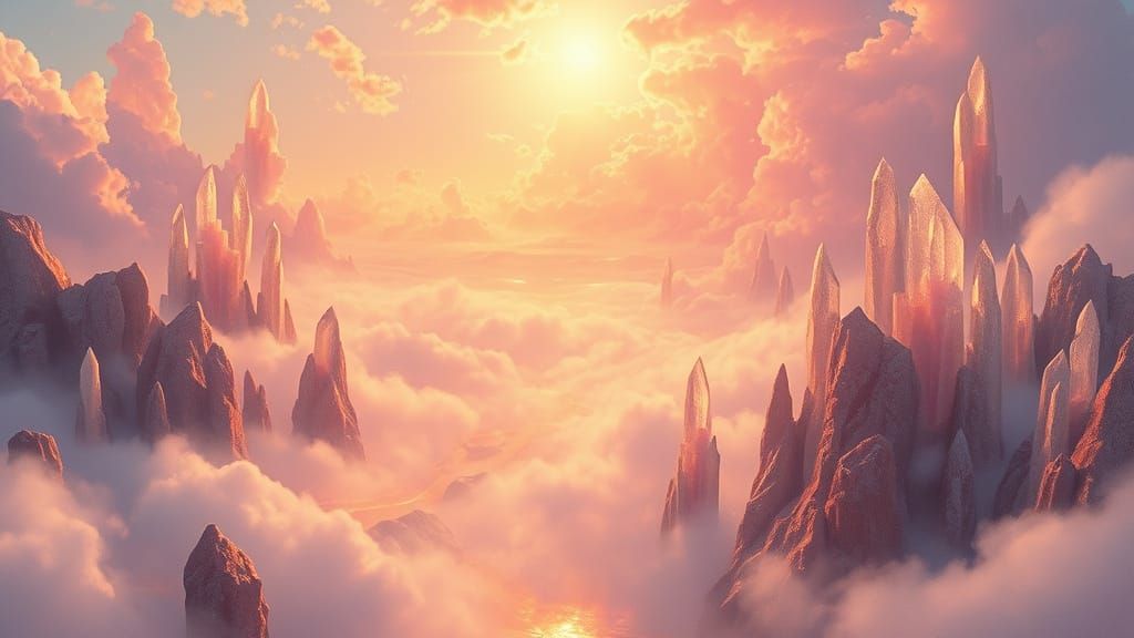 Ethereal Heavenly World in Luminous Oil Painting Style