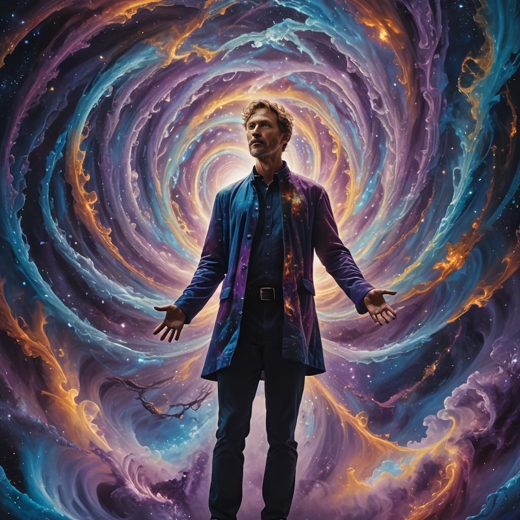 Cosmic Transformation: Surreal Energy Being in Vortex