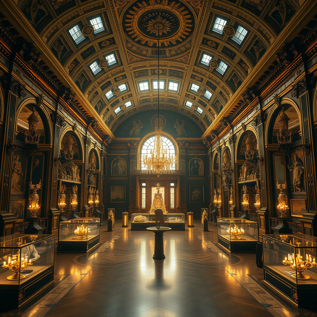 Opulent Exhibition Hall in Hyperrealistic Style