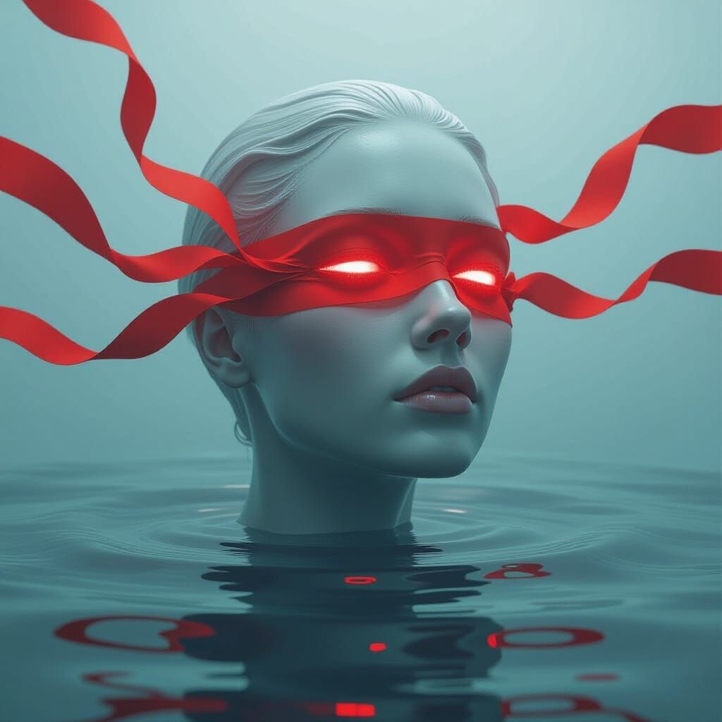 Submerged Silver Head with Flowing Ribbons