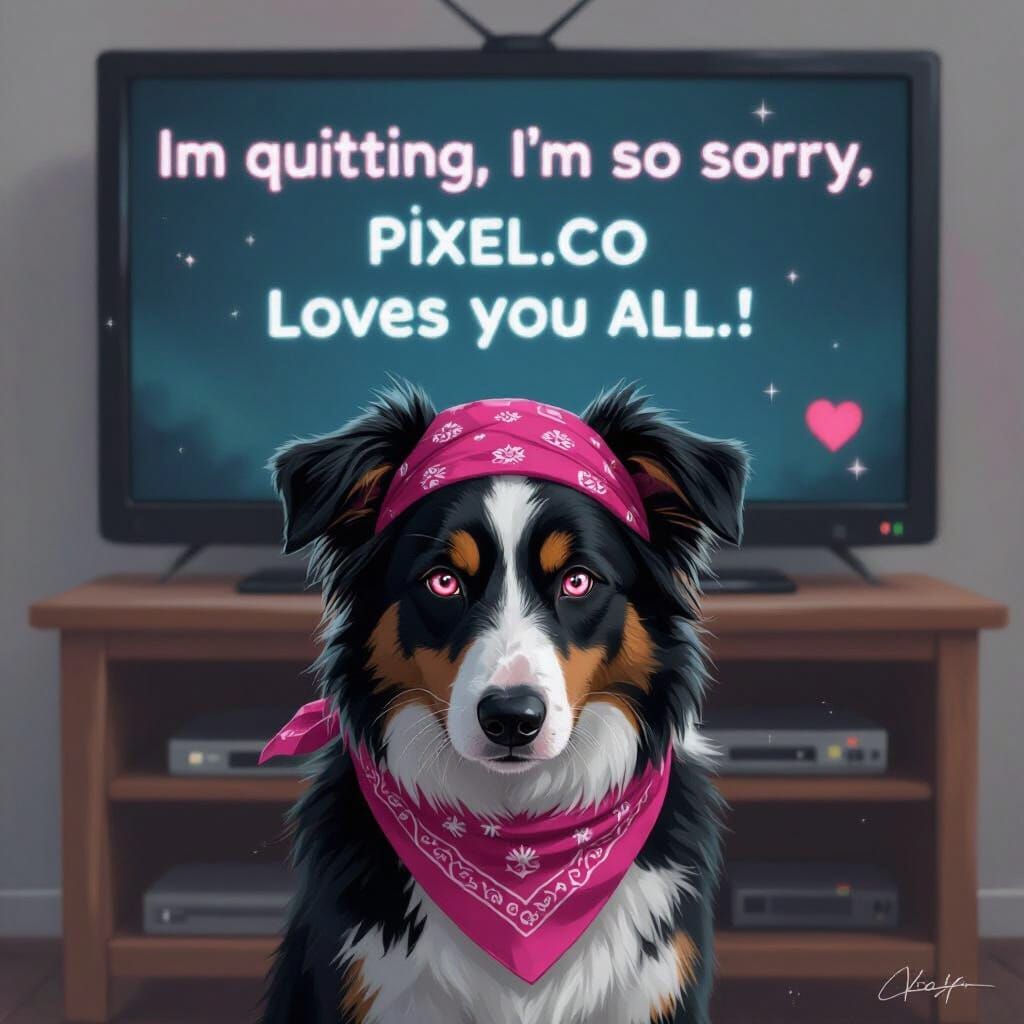 Melancholic Border Collie with Pink Eyes and Bandana