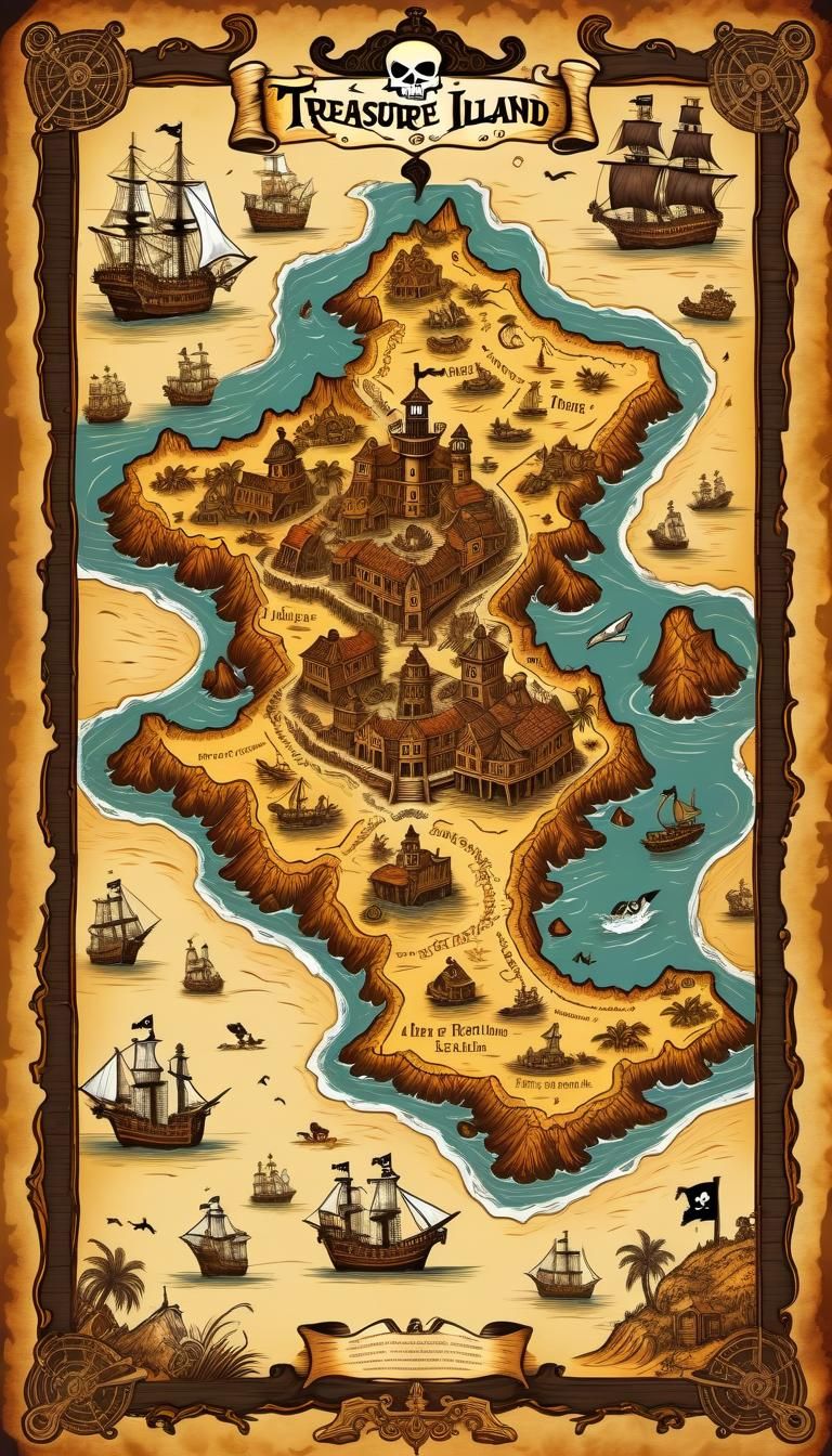 Pirate Treasure Island Map: A Masterpiece in Warm Tones