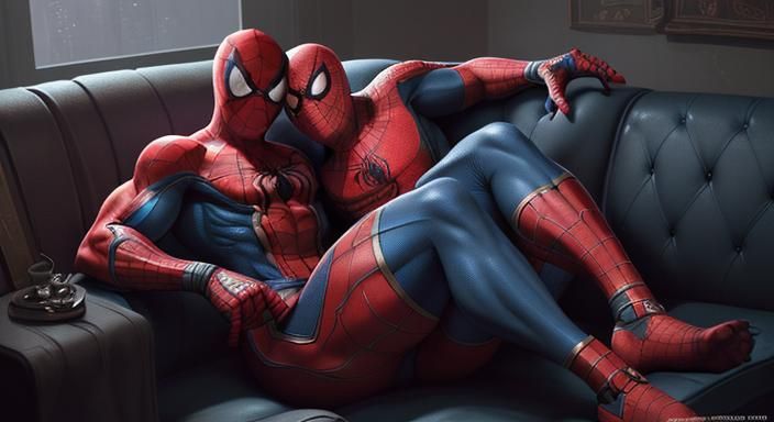 Spiderman Hugging Flash Thompson: Detailed Fantasy Art