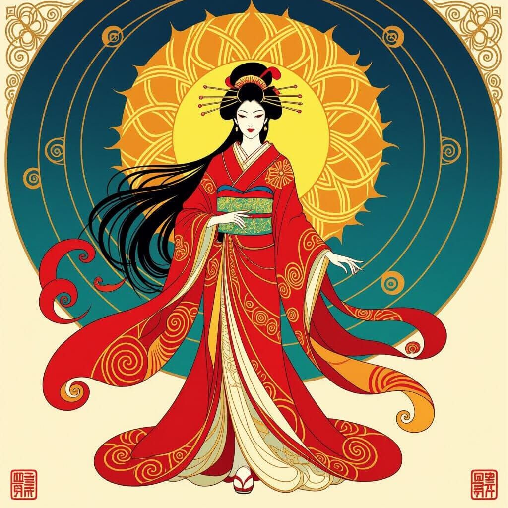 Amaterasu, Japanese Sun Goddess, Radiating Golden Light