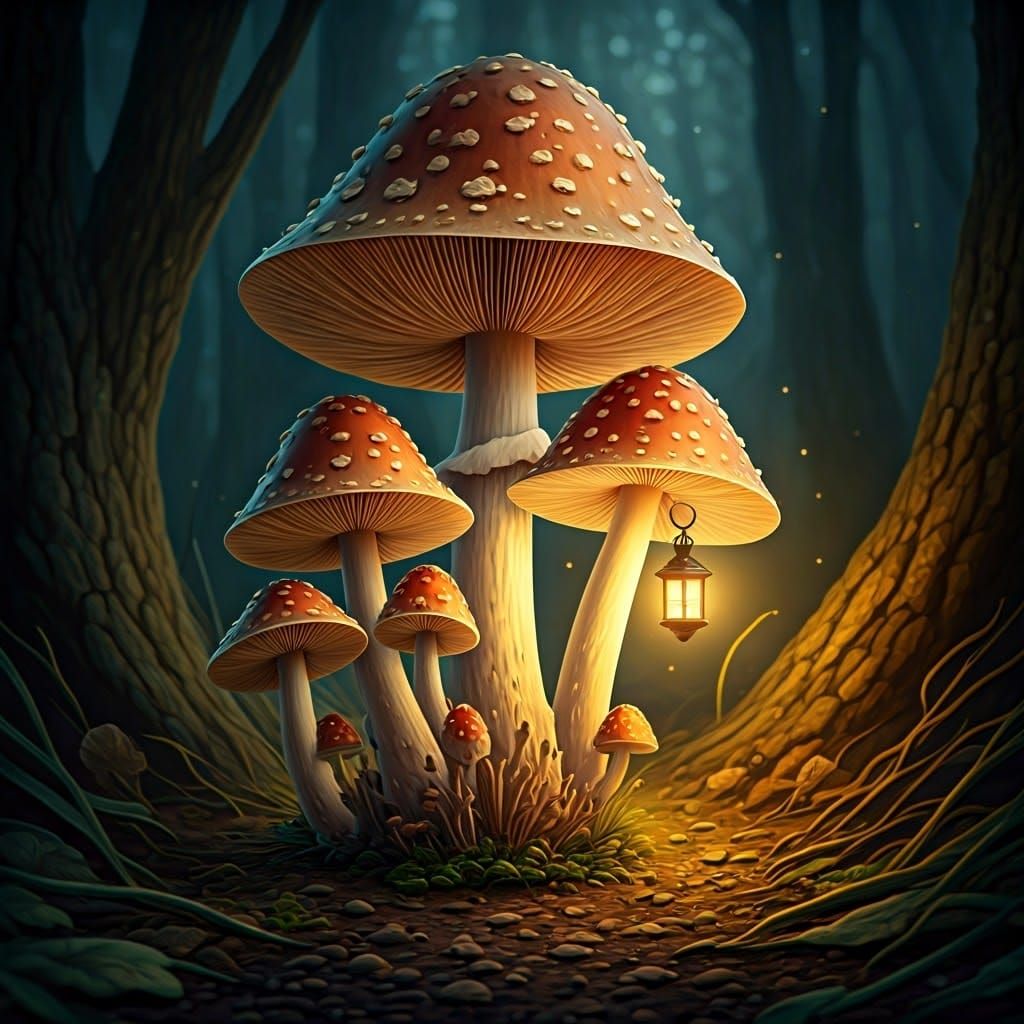 Enchanted Forest Mushrooms in Whimsical Realism