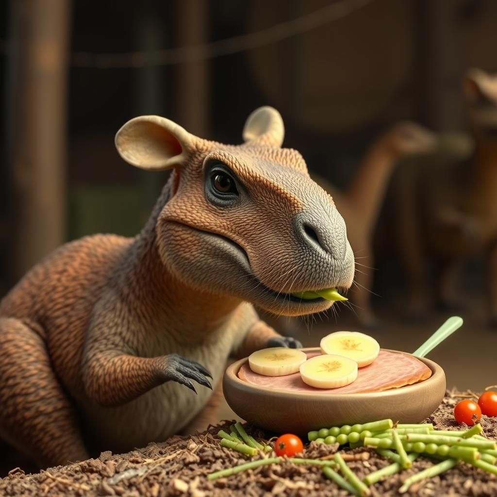 Hybrid Capybara Dinosaur Eats Green Eggs and Ham