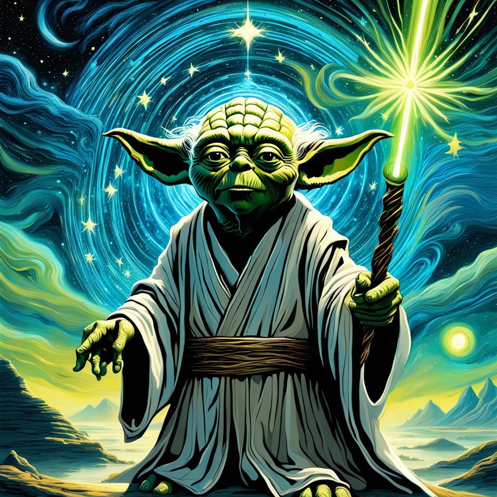 Yoda in Galactic Nexus as Impasto Painting