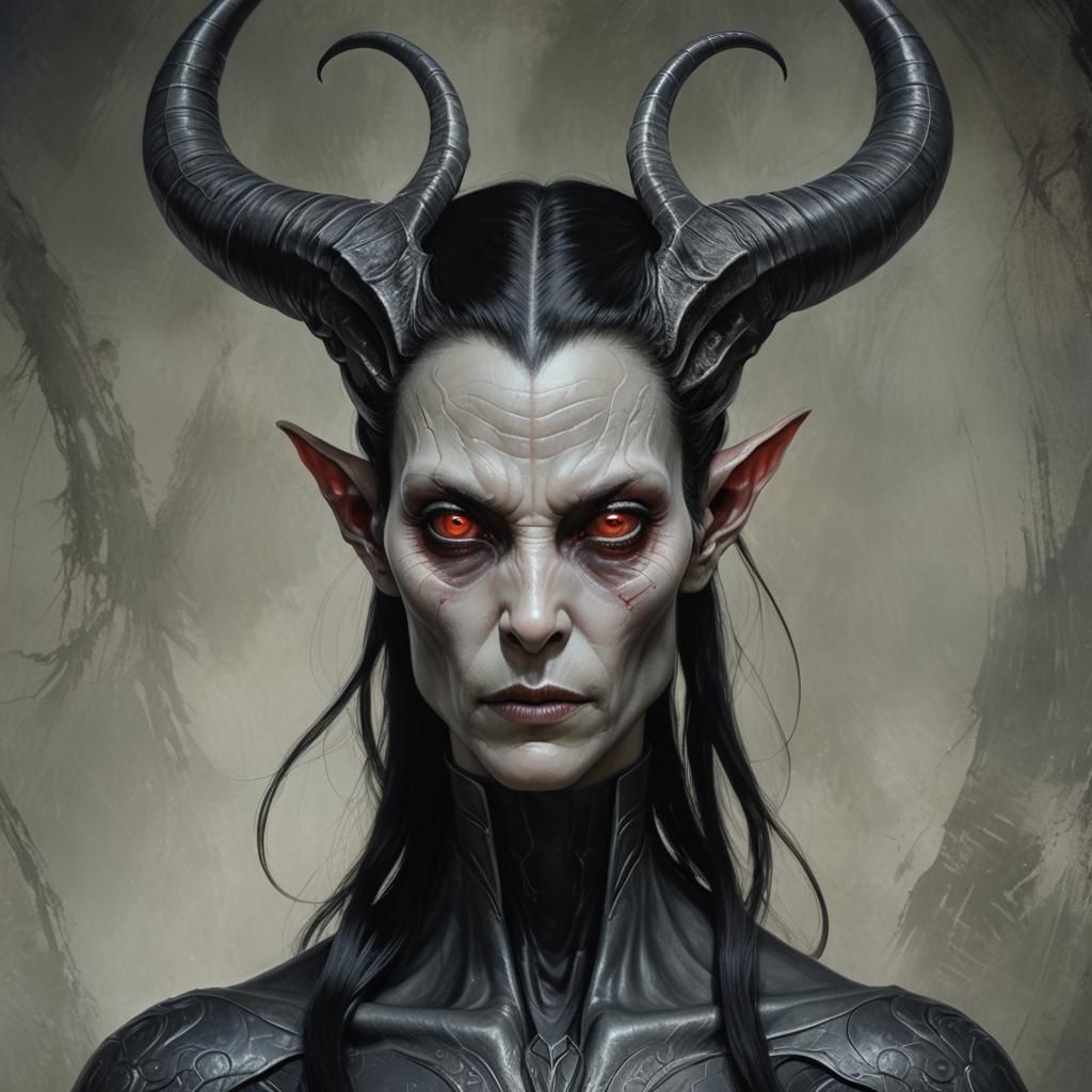 Demonic Alien Woman Portrait in Hyperrealistic Style